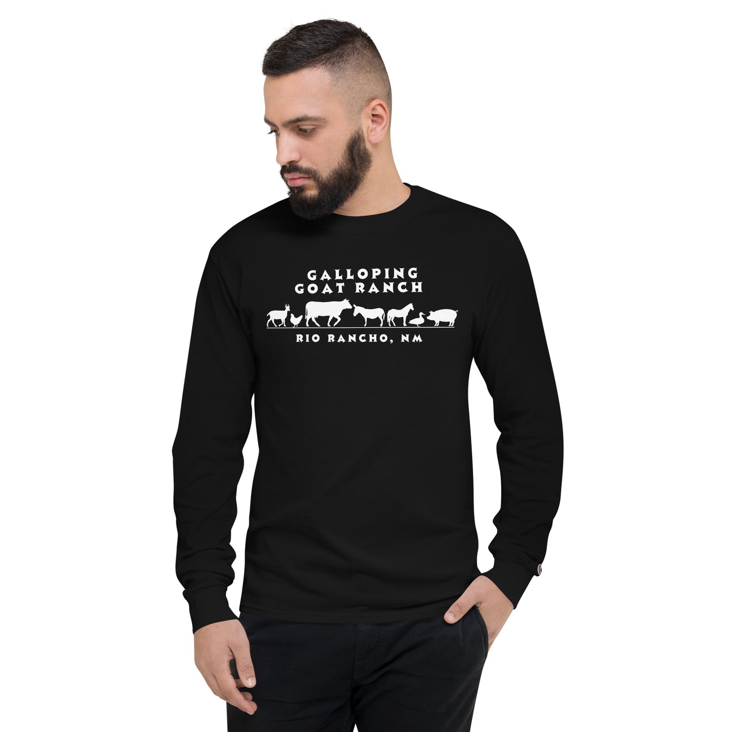 Galloping Goat Ranch Animals: Men's Champion Long Sleeve Shirt