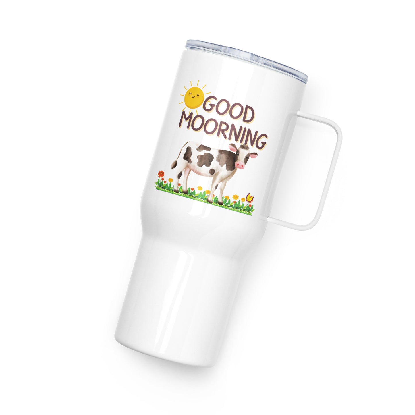 Good Morning Happy Cow: Travel mug with a handle