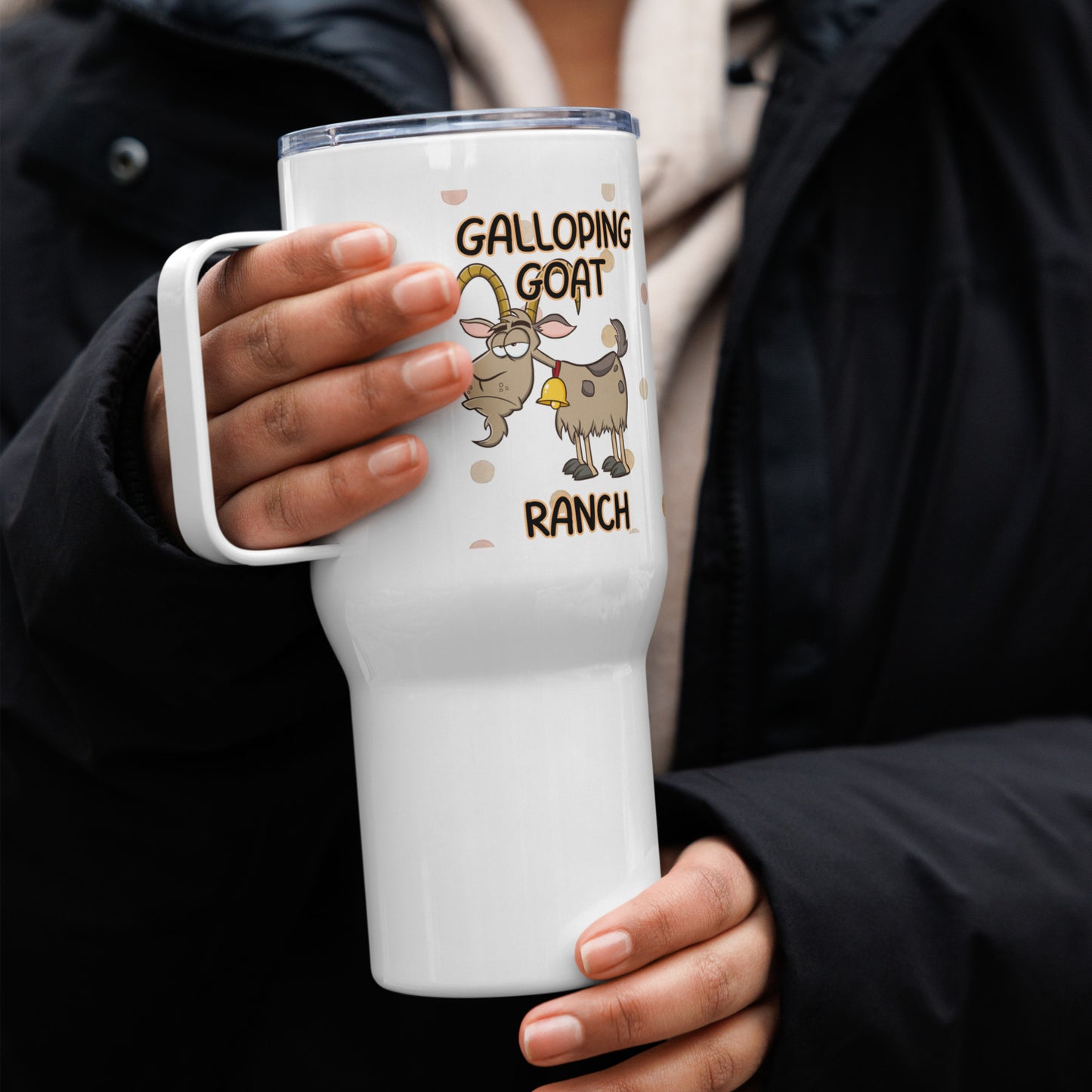 Galloping Goat Grumpy Goat: Travel mug with a handle
