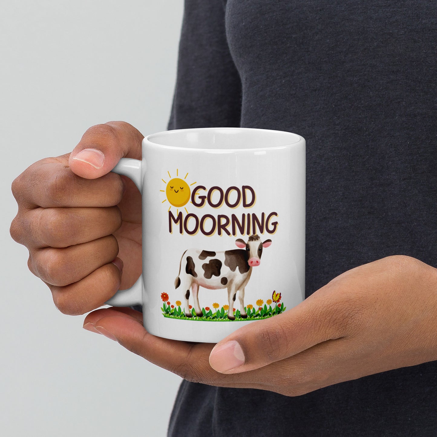 Good Morning Happy Cow: White glossy mug