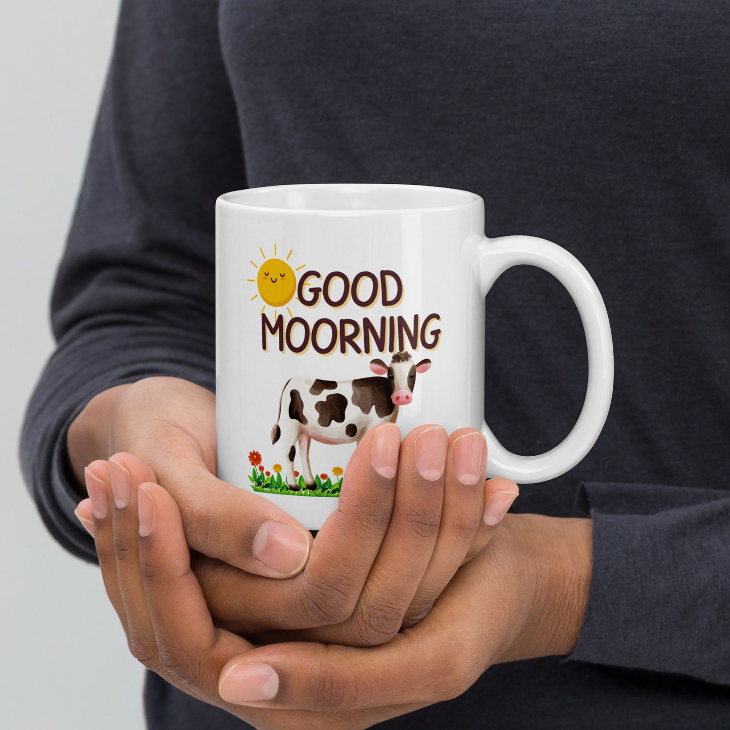 Good Morning Happy Cow: White glossy mug