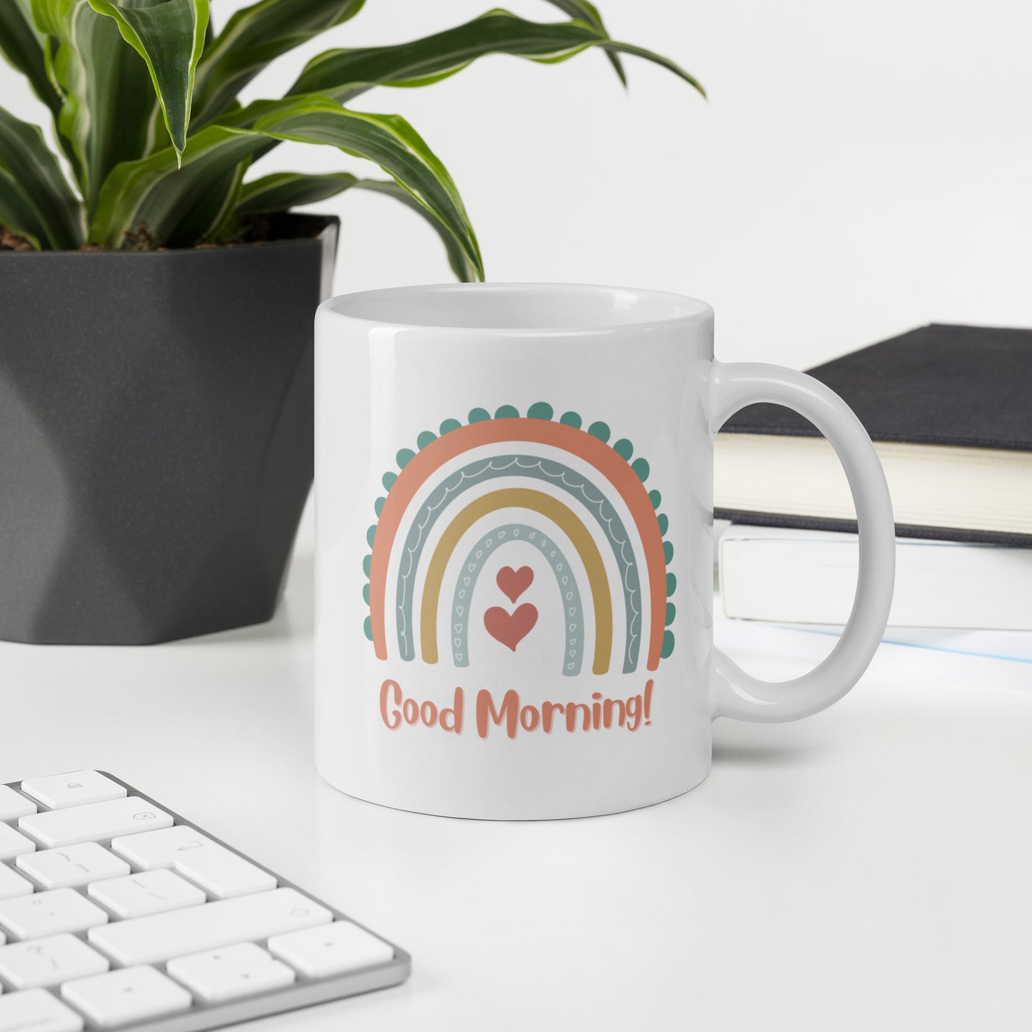 Good Morning Rainbow Mug: White glossy mug