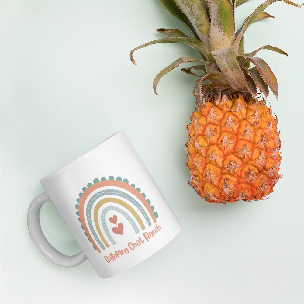 Galloping Goat Rainbow: White glossy mug