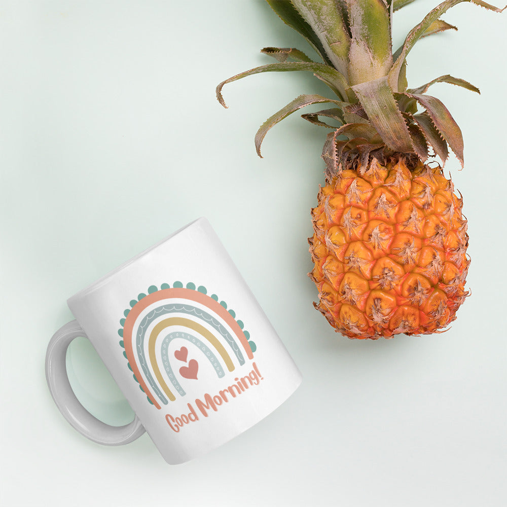 Good Morning Rainbow Mug: White glossy mug