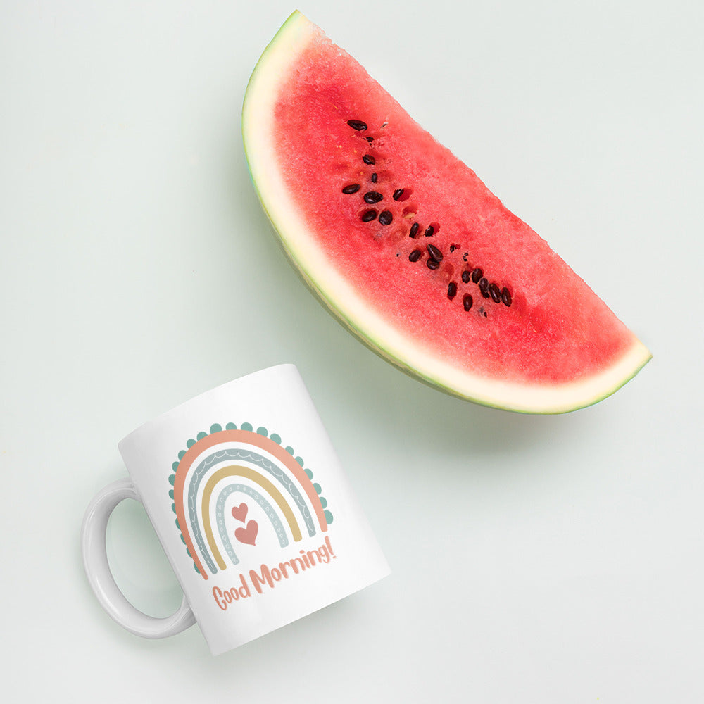 Good Morning Rainbow Mug: White glossy mug