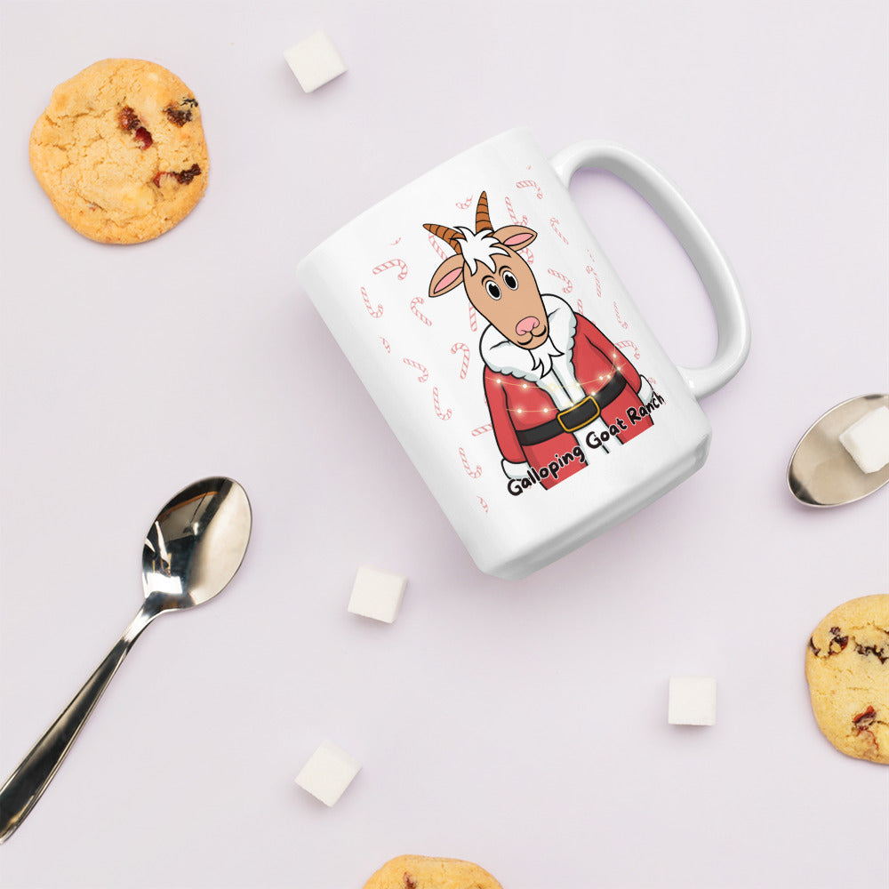 Galloping Goat Santa: White glossy mug