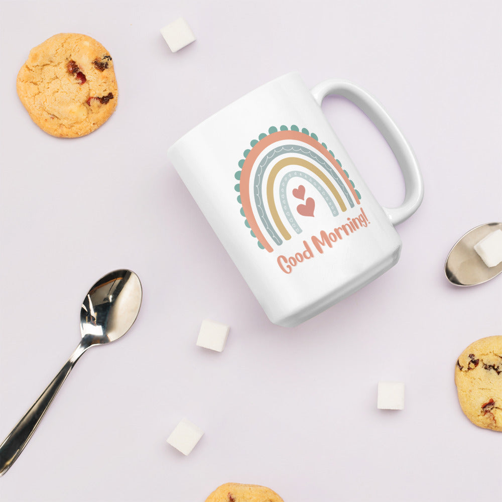 Good Morning Rainbow Mug: White glossy mug