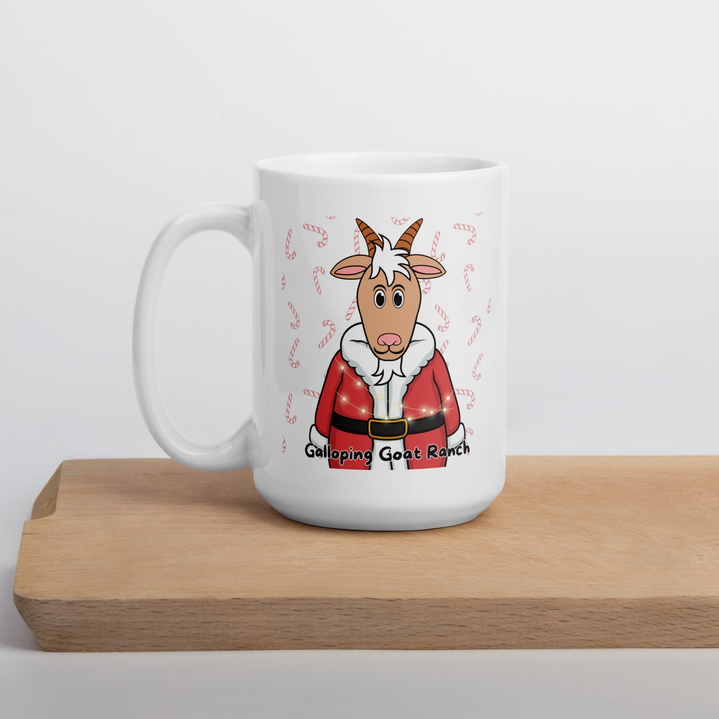 Galloping Goat Santa: White glossy mug