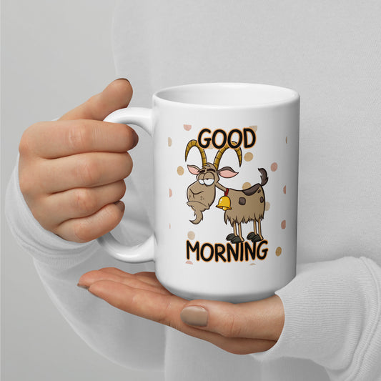 Good Morning Grumpy Goat: White glossy mug