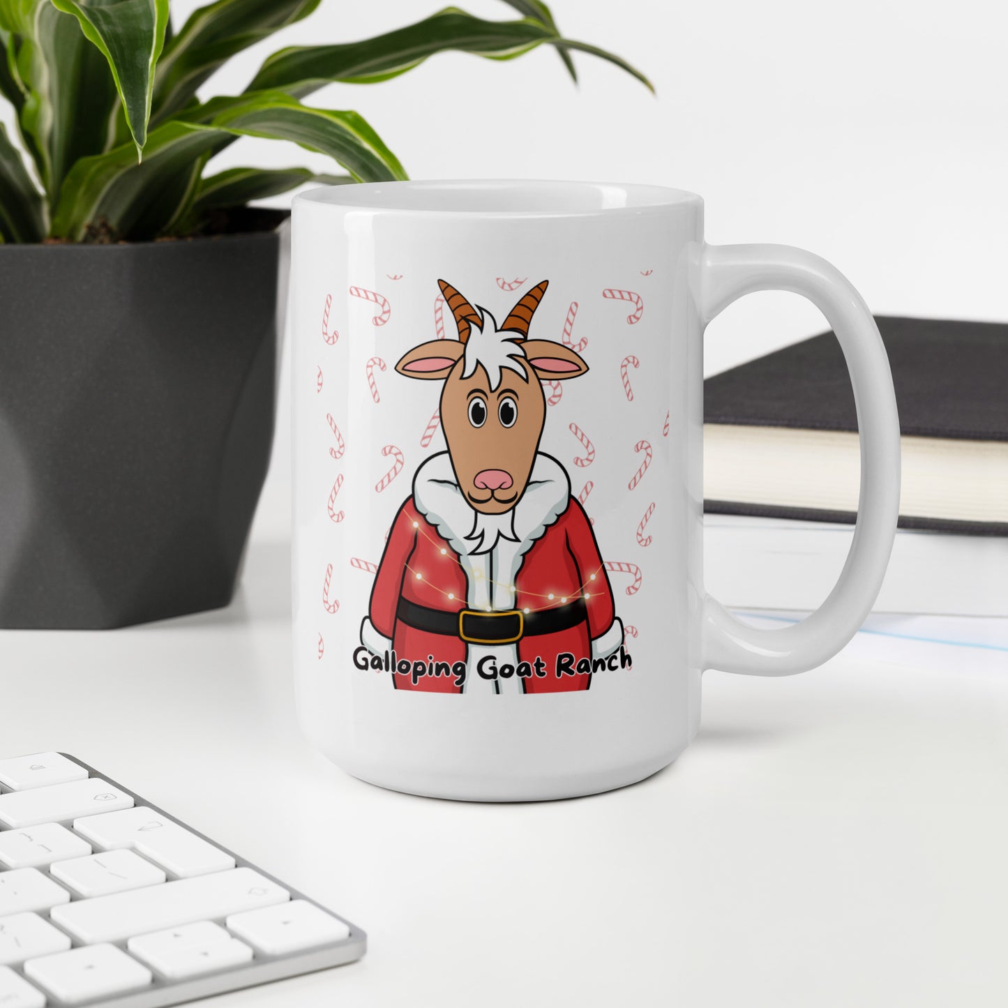 Galloping Goat Santa: White glossy mug