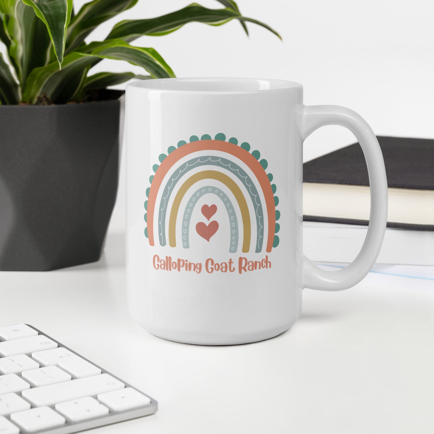 Galloping Goat Rainbow: White glossy mug