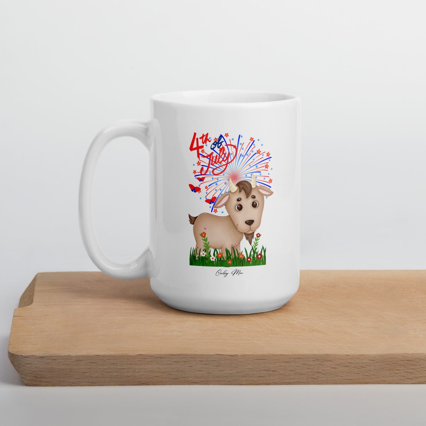 4th Of July Goat: White glossy mug