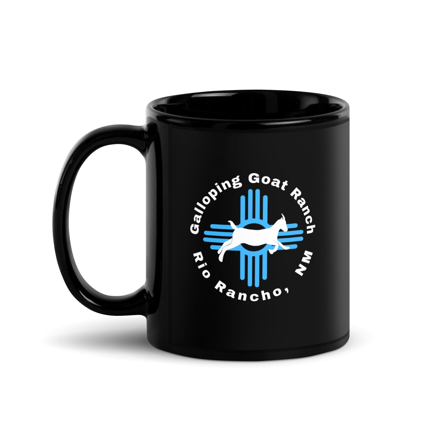 Galloping Goat Round Logo: Black Glossy Mug