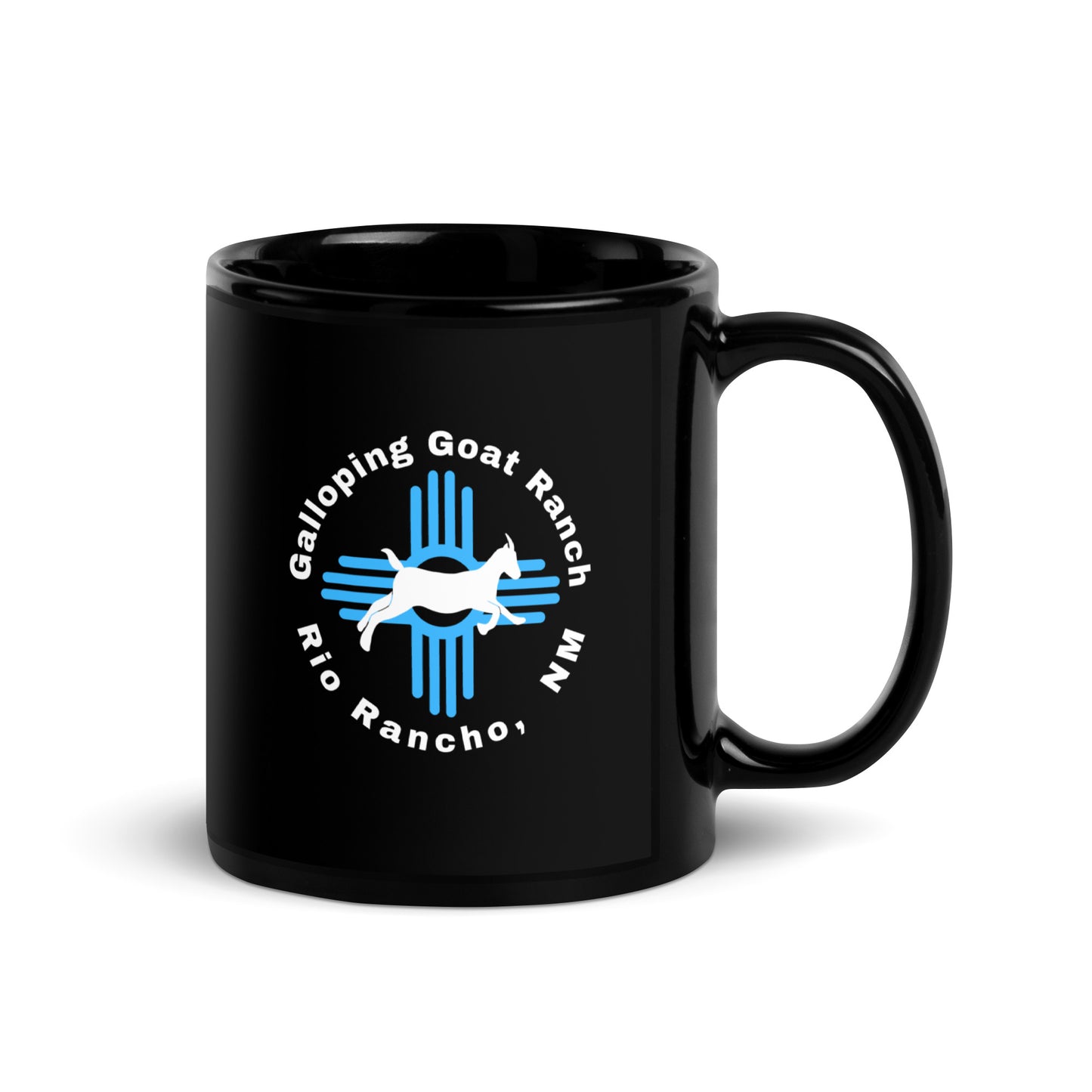 Galloping Goat Round Logo: Black Glossy Mug