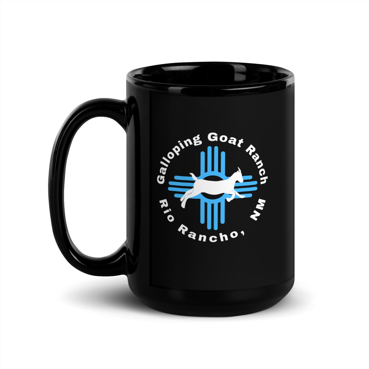 Galloping Goat Round Logo: Black Glossy Mug
