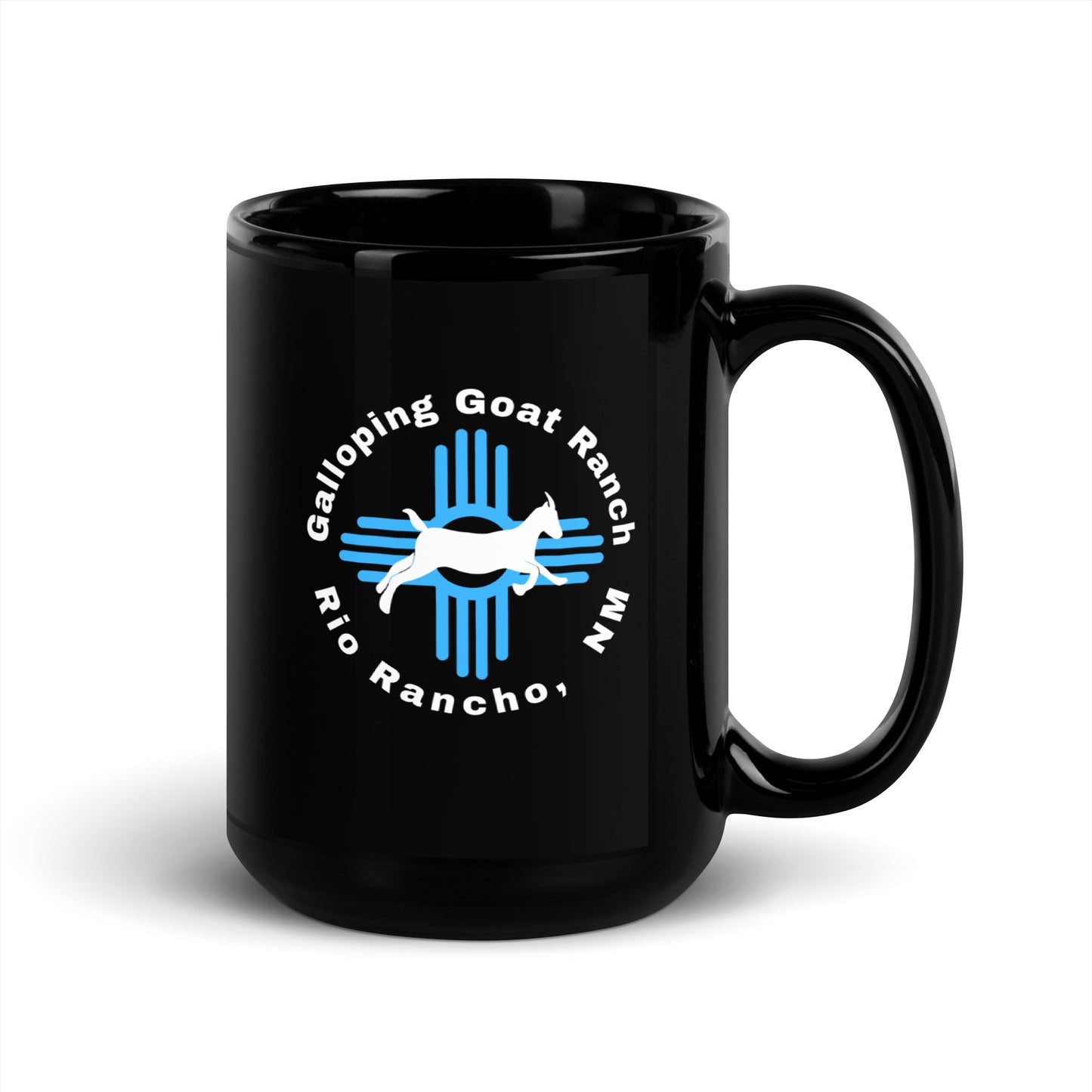 Galloping Goat Round Logo: Black Glossy Mug