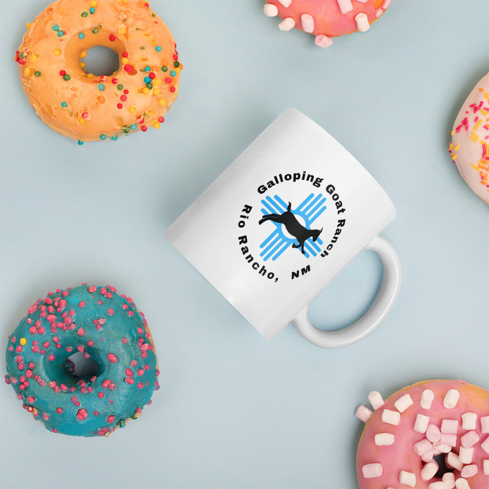 Galloping Goat Round Logo: White glossy mug