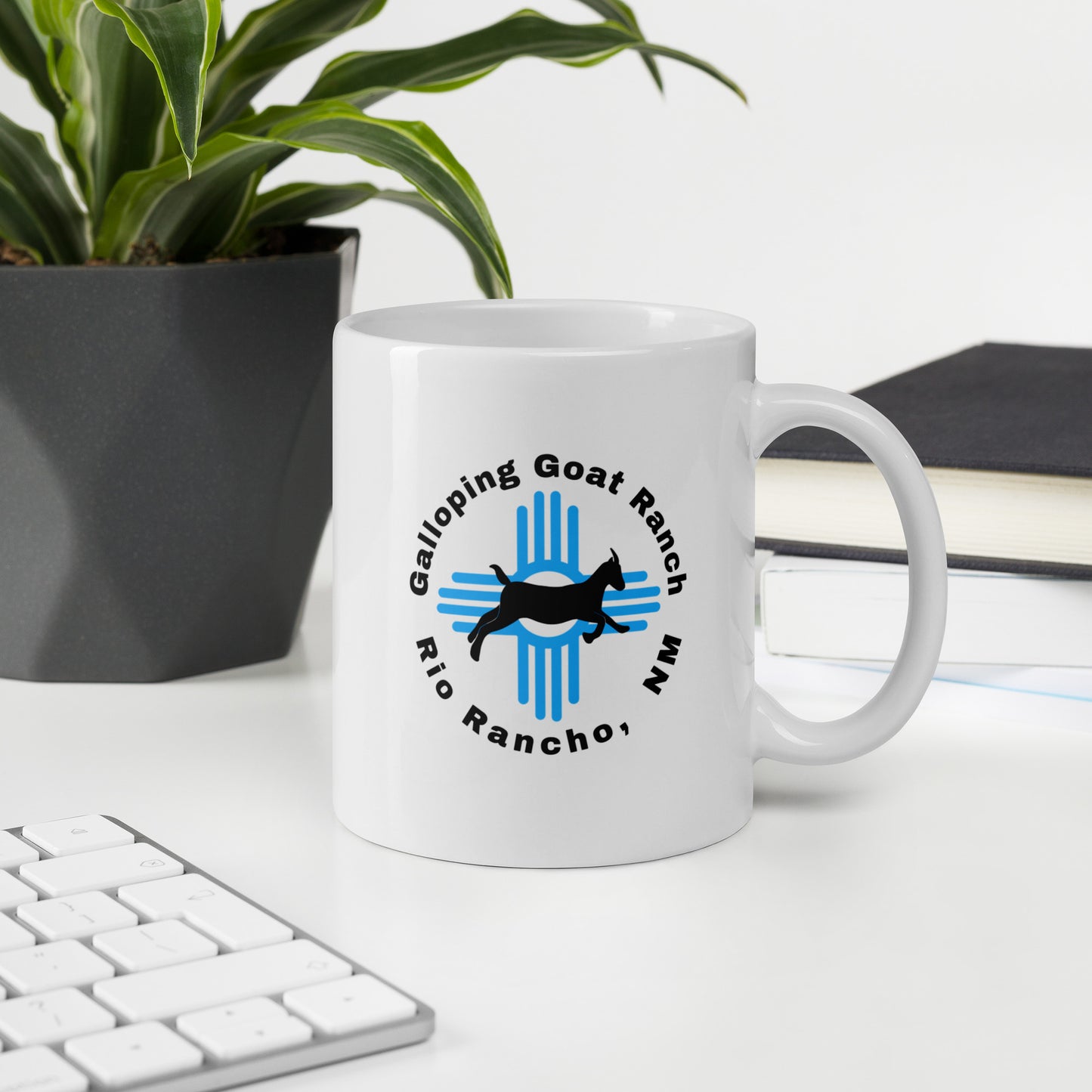 Galloping Goat Round Logo: White glossy mug