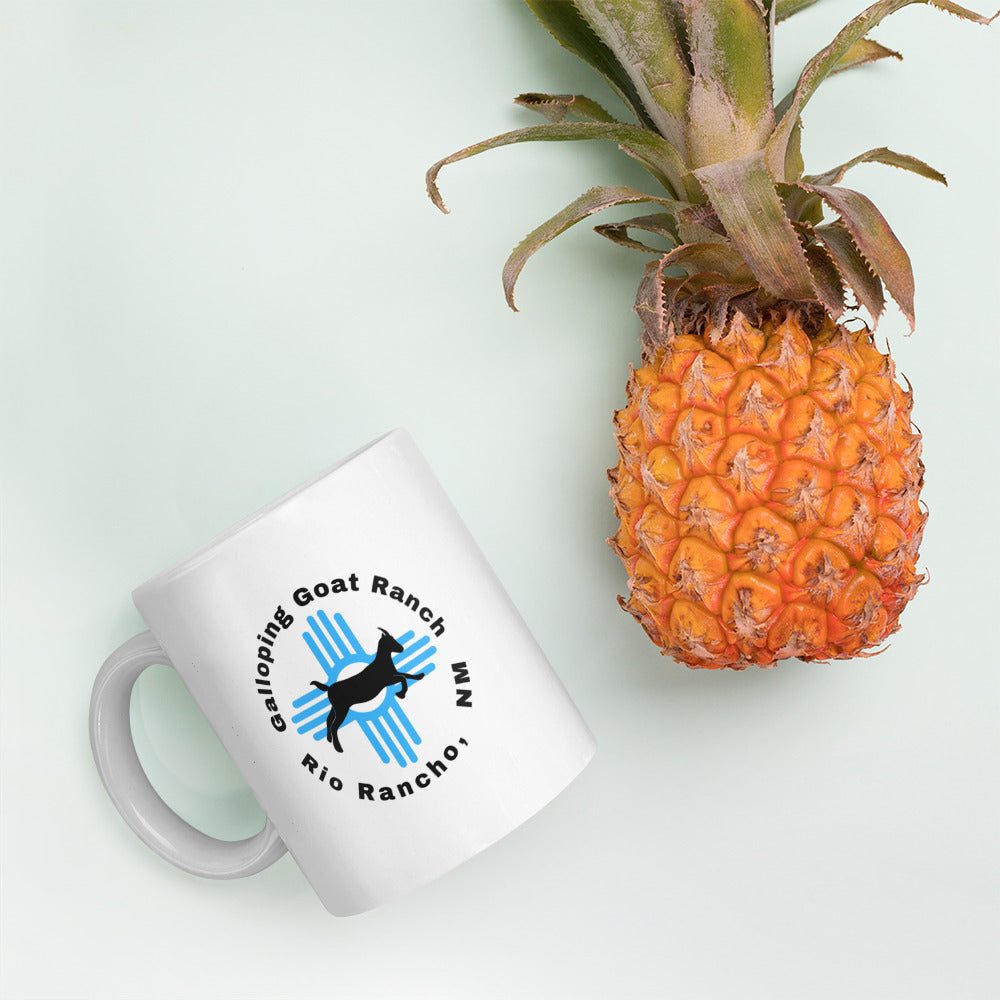 Galloping Goat Round Logo: White glossy mug
