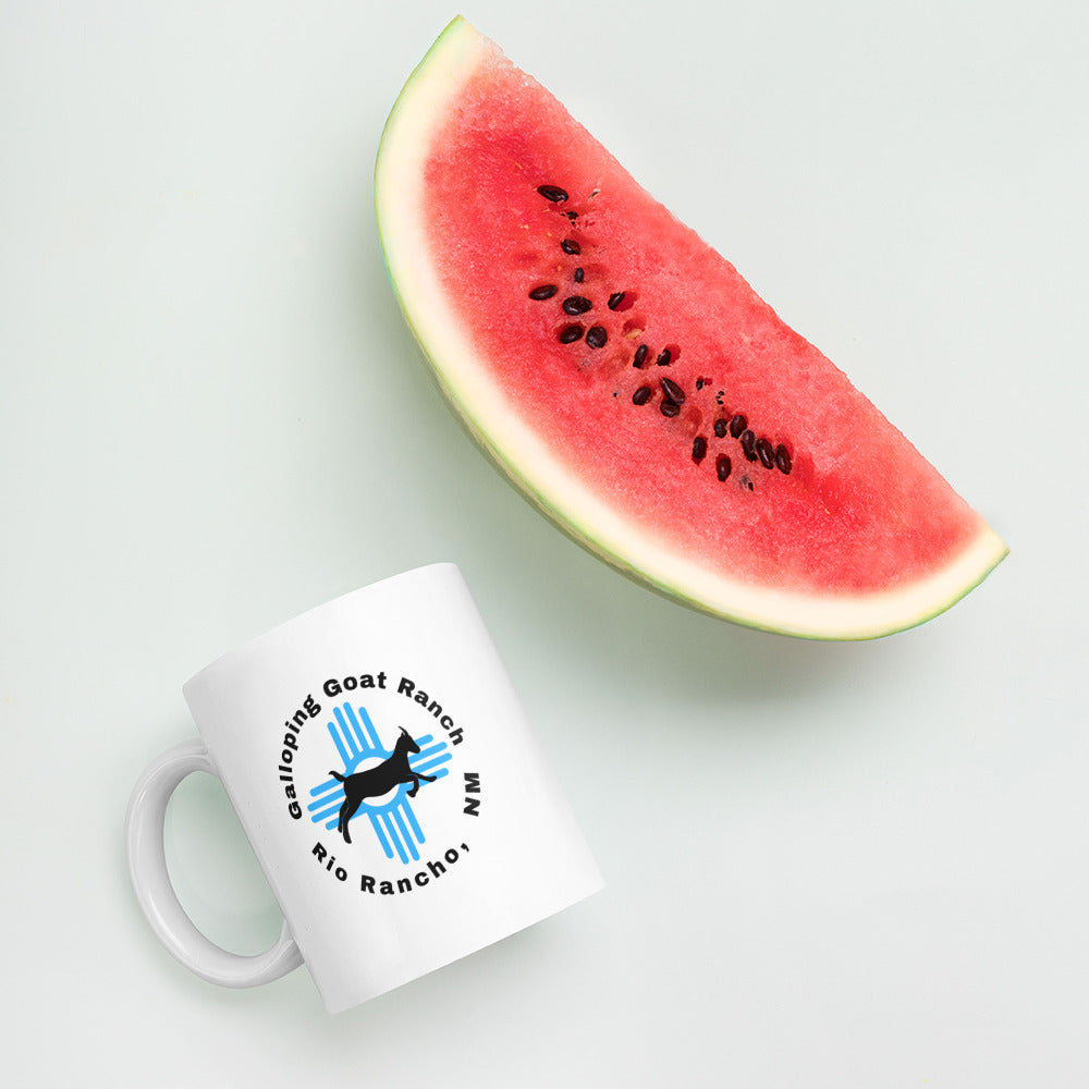 Galloping Goat Round Logo: White glossy mug