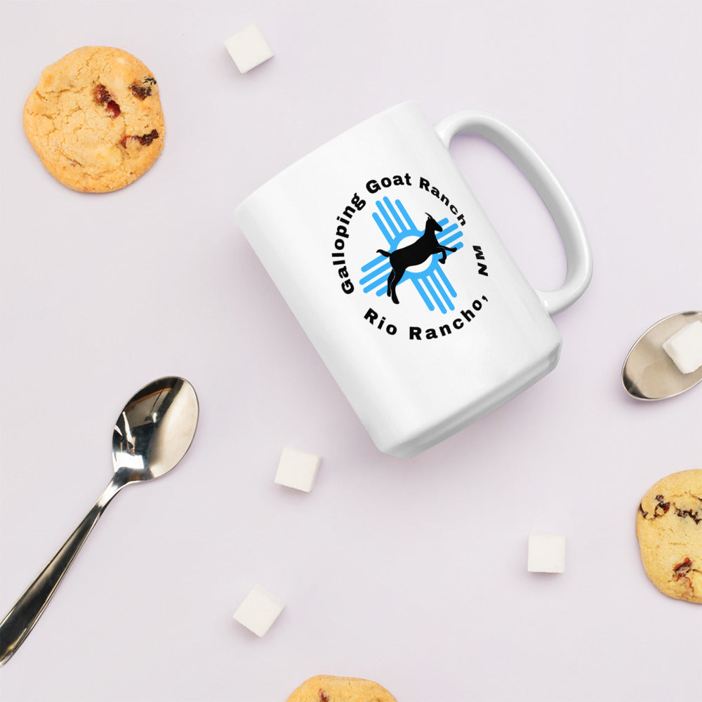 Galloping Goat Round Logo: White glossy mug