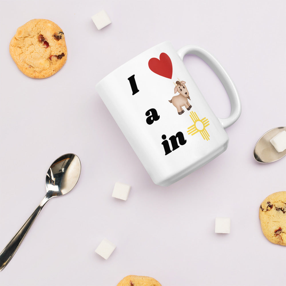 I Love A Goat In New Mexico: White Glossy Mug
