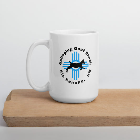Galloping Goat Round Logo: White glossy mug
