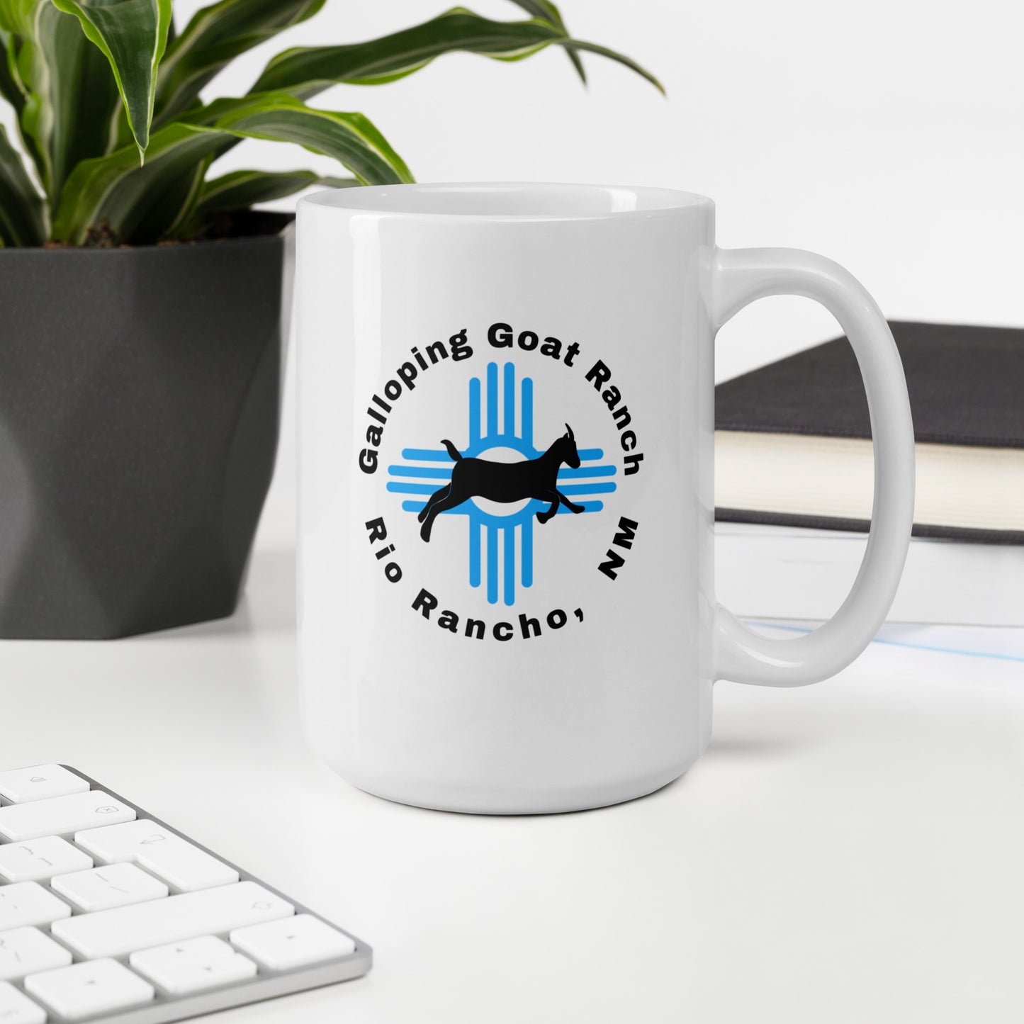 Galloping Goat Round Logo: White glossy mug