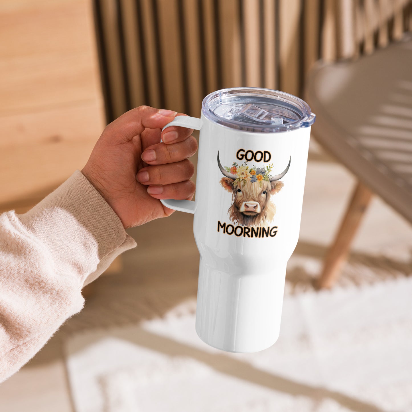 Good Moorning Highland Cow: Travel mug with a handle