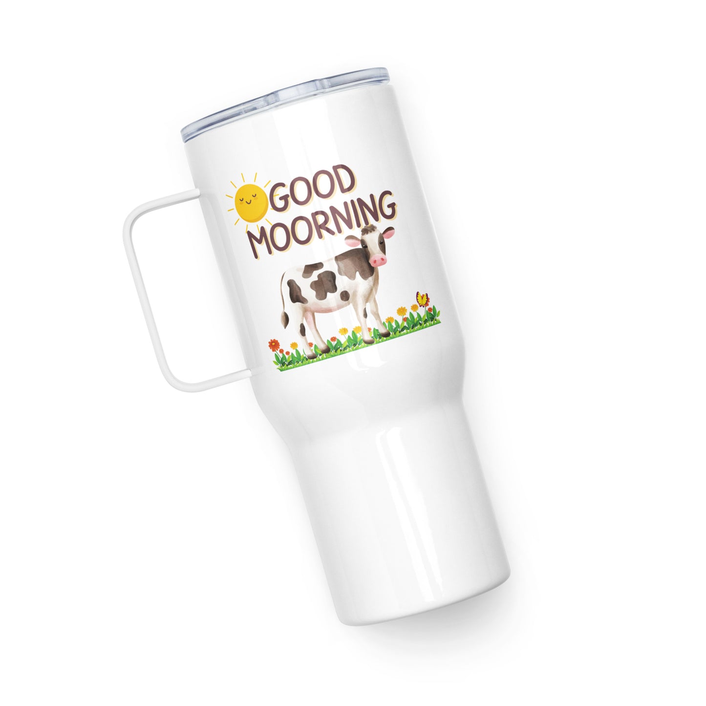 Good Morning Happy Cow: Travel mug with a handle