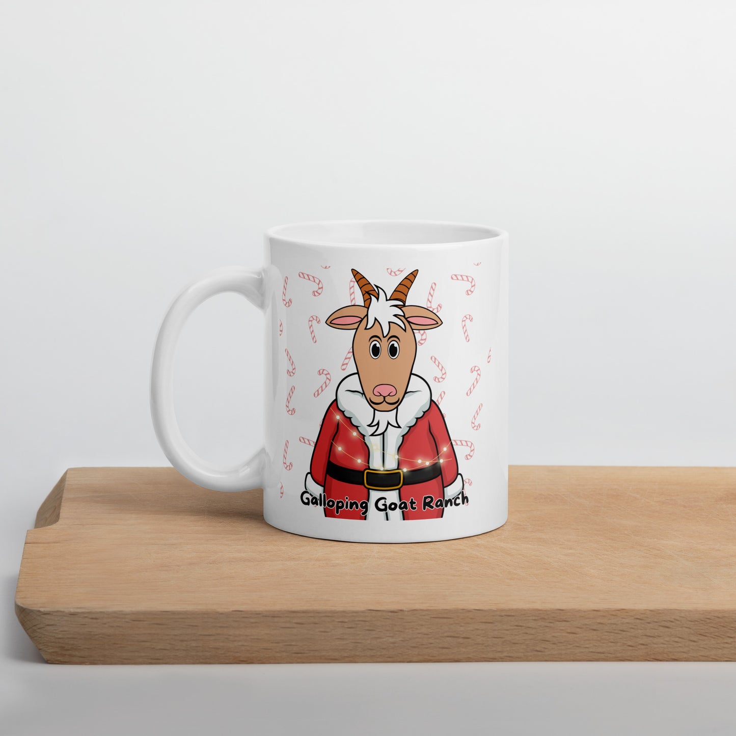 Galloping Goat Santa: White glossy mug