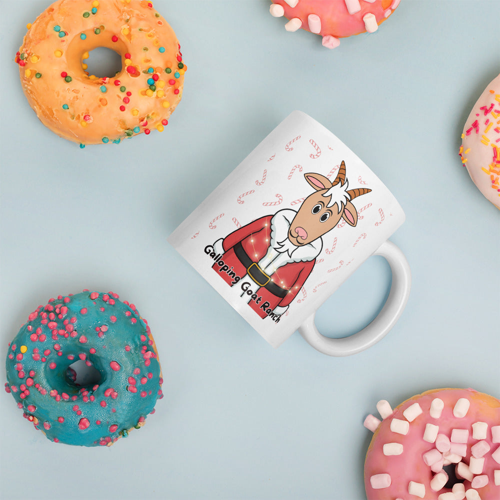 Galloping Goat Santa: White glossy mug