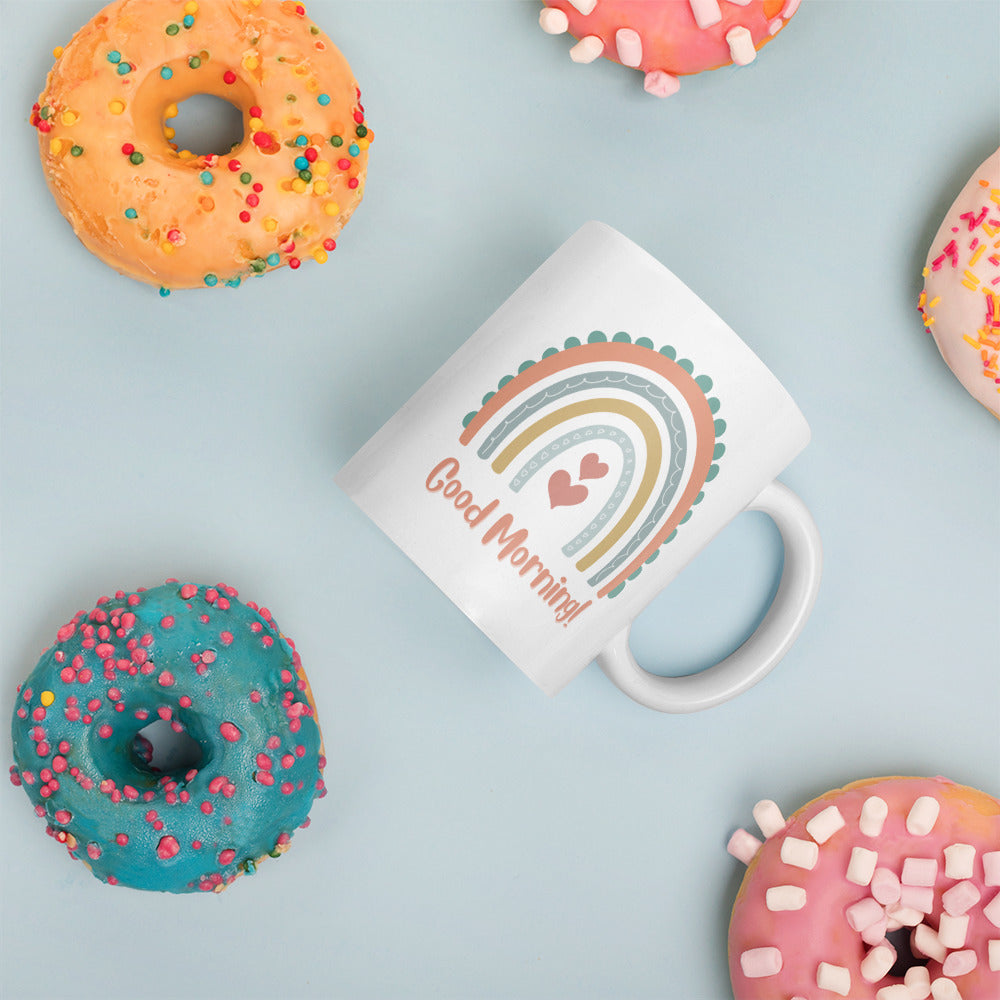 Good Morning Rainbow Mug: White glossy mug