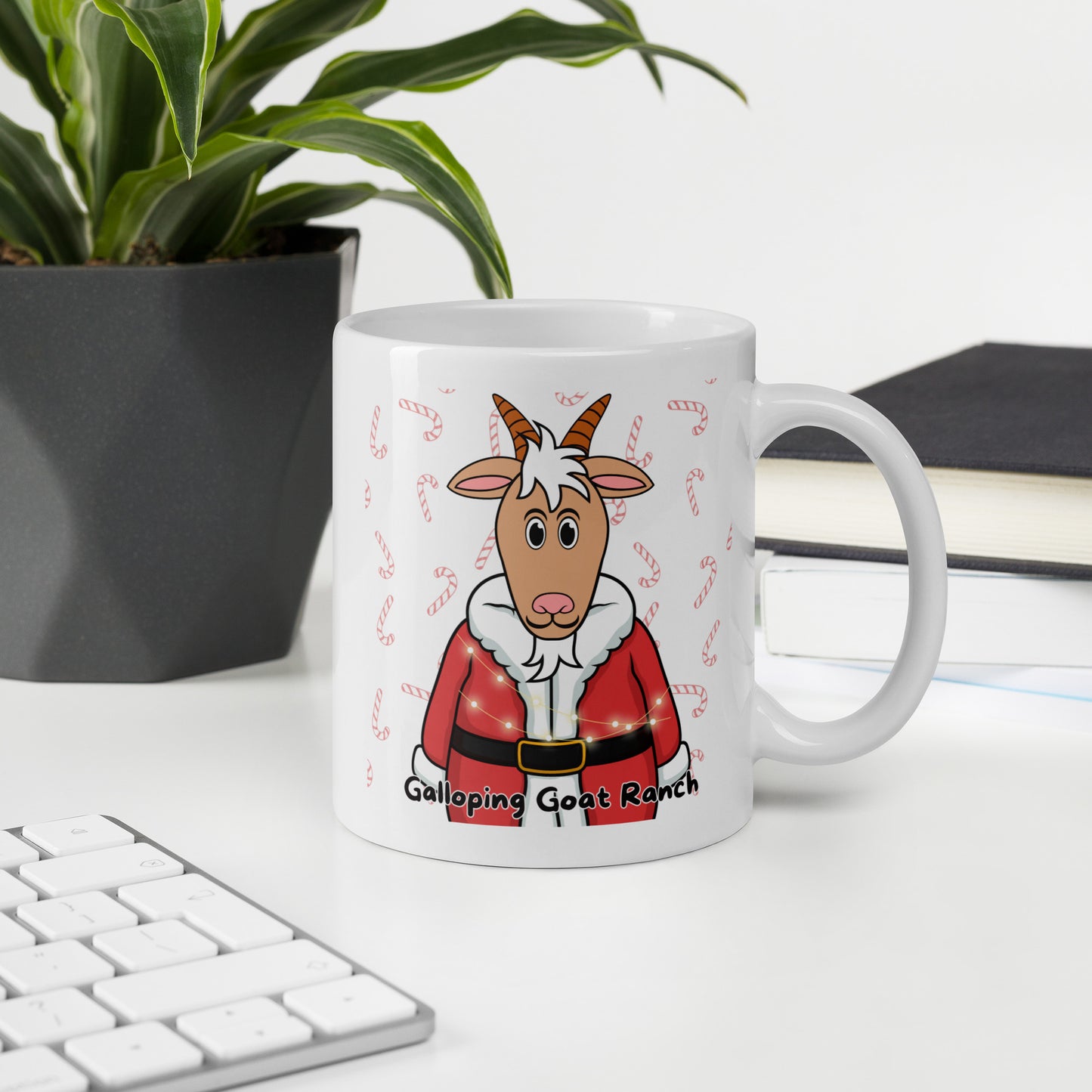 Galloping Goat Santa: White glossy mug
