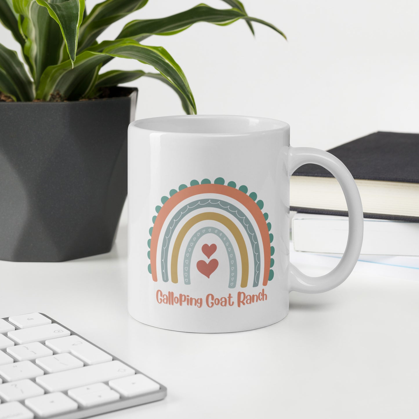 Galloping Goat Rainbow: White glossy mug