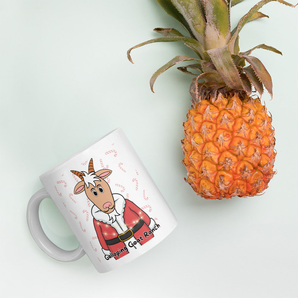 Galloping Goat Santa: White glossy mug