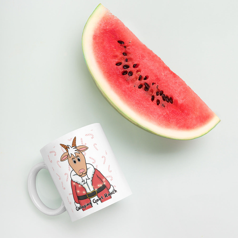 Galloping Goat Santa: White glossy mug