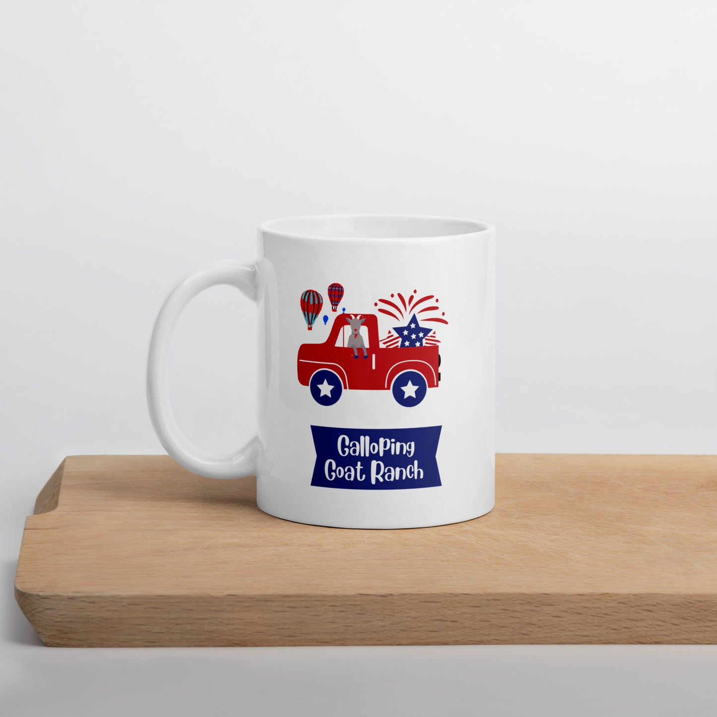 4th Of July Goat In A Truck: White glossy mug